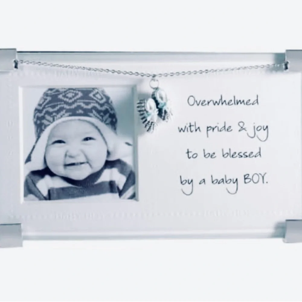 Mud Pie New Baby Boy Silver Clip Picture Frame 6.5 x 3.5 inches with Stand - Picture 2 of 7